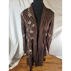 Tracy Porter Brown Embroidered Beaded Size 6-8  Cotton Duster